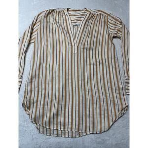 Helmut Lang Striped Drape Blouse Cotton Silk Mustard Camel XS Contemporary